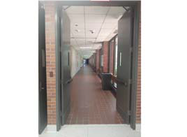 An image of the new door and hardware replacement at Oakton College.